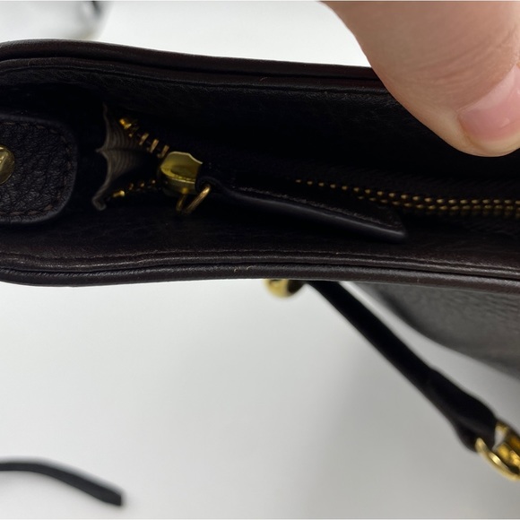 Talbots Dark Chocolate Brown Pebble Leather Shoulder Purse Bag Gold Belt Detail - Picture 9 of 11